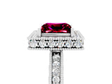 White gold Princess Cut Halo Diamond Engagement Ring with Milgrain Pave Band and Four-Prong Setting_5