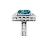 White gold Princess Cut Halo Diamond Engagement Ring with Milgrain Pave Band and Four-Prong Setting_5