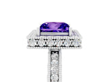 White gold Princess Cut Halo Diamond Engagement Ring with Milgrain Pave Band and Four-Prong Setting_5