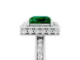 White gold Princess Cut Halo Diamond Engagement Ring with Milgrain Pave Band and Four-Prong Setting_5