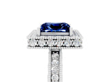 White gold Princess Cut Halo Diamond Engagement Ring with Milgrain Pave Band and Four-Prong Setting_5