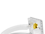 White gold Princess Cut Halo Diamond Engagement Ring with Milgrain Pave Band and Four-Prong Setting