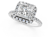 White gold Princess Cut Halo Diamond Engagement Ring with Pave Band and Four-Prong Setting_21