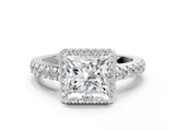 White gold Princess Cut Halo Diamond Engagement Ring with Pave Band and Four-Prong Setting_57