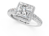 White gold Princess Cut Halo Diamond Engagement Ring with Pave Band and Four-Prong Setting_58