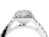 White gold Princess Cut Halo Diamond Engagement Ring with Pave Band and Four-Prong Setting_61