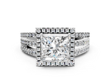 White gold Princess Cut Halo Diamond Engagement Ring with Split Shank and Four-Prong Setting_61