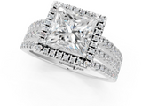 White gold Princess Cut Halo Diamond Engagement Ring with Split Shank and Four-Prong Setting_62