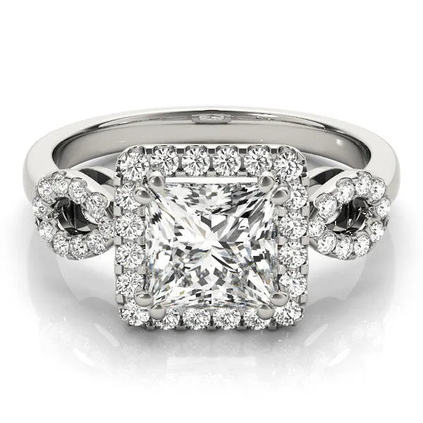 White gold Princess Cut Halo Diamond Infinity Band with Four-Prong Setting