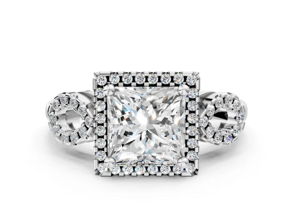 White gold Princess Cut Halo Diamond Infinity Band with Four-Prong Setting