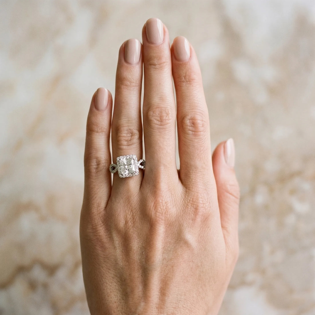 White gold Princess Cut Halo Diamond Infinity Band with Four-Prong Setting_25