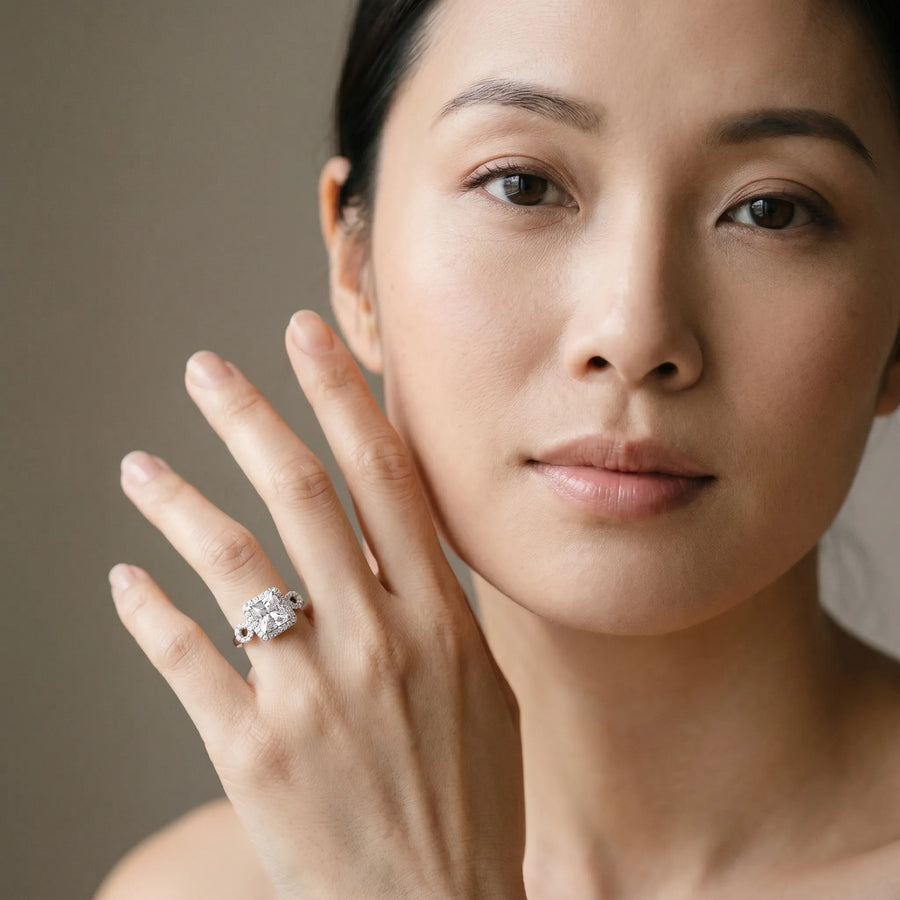 White gold Princess Cut Halo Diamond Infinity Band with Four-Prong Setting