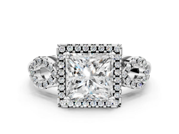 White Gold Princess Cut Pave Infinity Halo Engagement Ring Setting