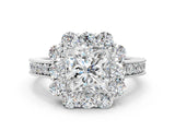 White gold Princess Cut Halo Diamond Pavé Engagement Ring with Milgrain Detailing_165