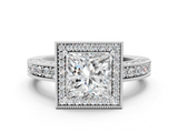 White gold Princess Cut Halo Diamond Pave Band Ring with Four-Prong Setting_81