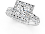 White gold Princess Cut Halo Diamond Pave Band Ring with Four-Prong Setting_82