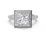 White gold Princess Cut Halo Diamond Pave Band with Four-Prong Setting_66