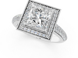 White gold Princess Cut Halo Diamond Pave Band with Four-Prong Setting_67
