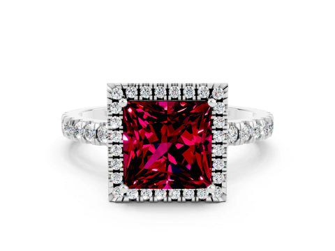White gold Princess Cut Halo Diamond Pave Band with Prong Setting