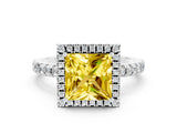 White gold Princess Cut Halo Diamond Pave Band with Prong Setting