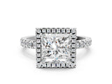 White gold Princess Cut Halo Diamond Pave Band with Prong Setting_12