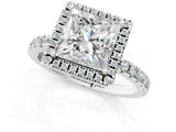 White gold Princess Cut Halo Diamond Pave Band with Prong Setting_13