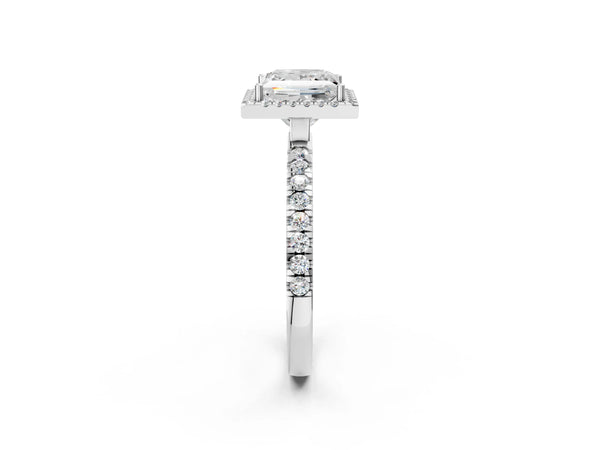 White gold Princess Cut Halo Diamond Pave Band with Prong Setting