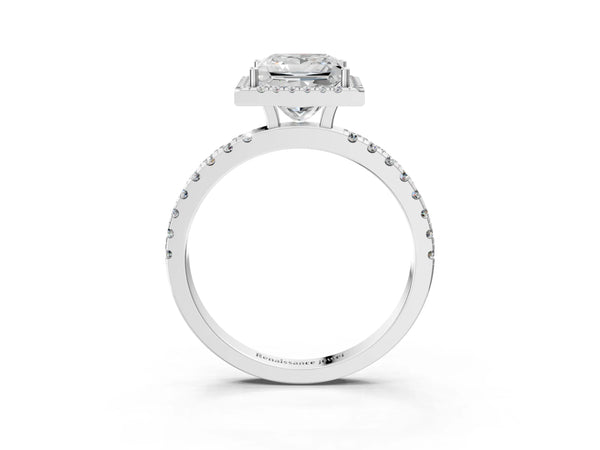 White gold Princess Cut Halo Diamond Pave Band with Prong Setting
