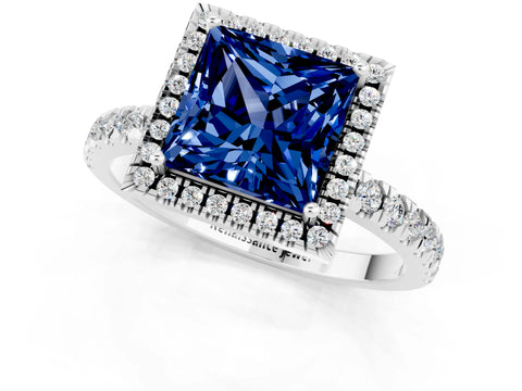 White gold Princess Cut Halo Diamond Pave Band with Prong Setting_1