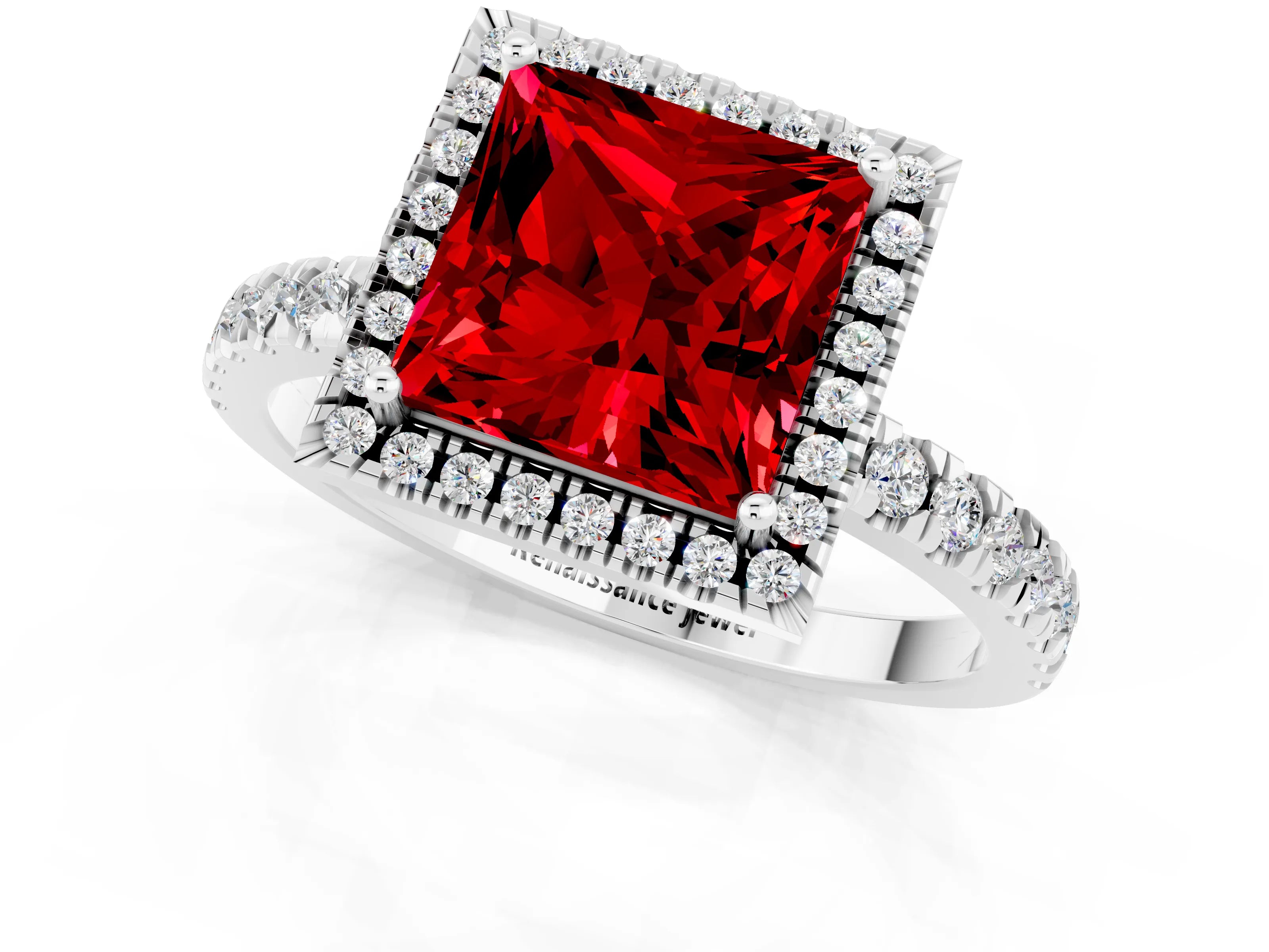 White gold Princess Cut Halo Diamond Pave Band with Prong Setting_1