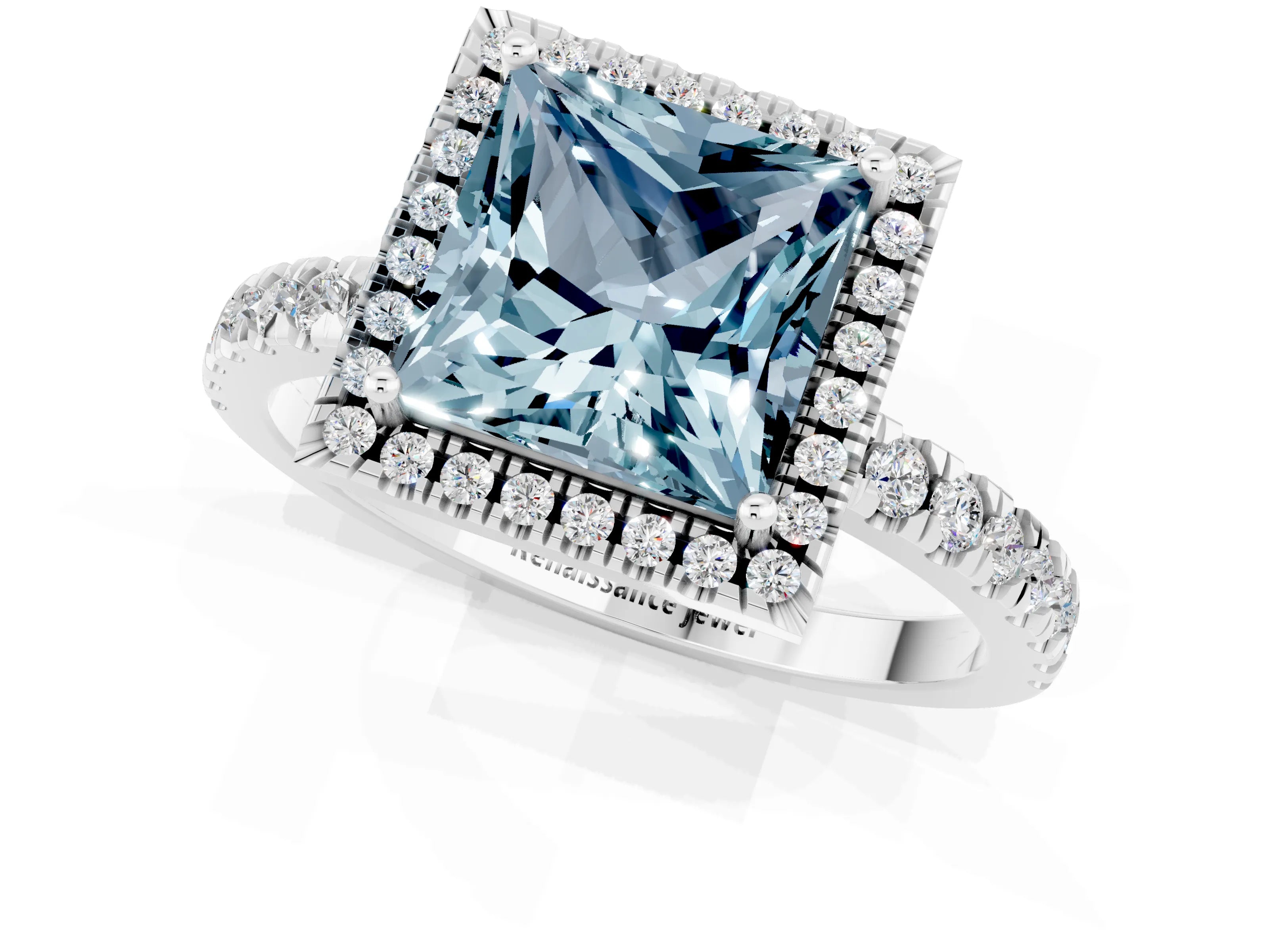 White gold Princess Cut Halo Diamond Pave Band with Prong Setting_1