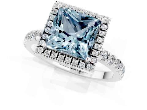 White gold Princess Cut Halo Diamond Pave Band with Prong Setting_1