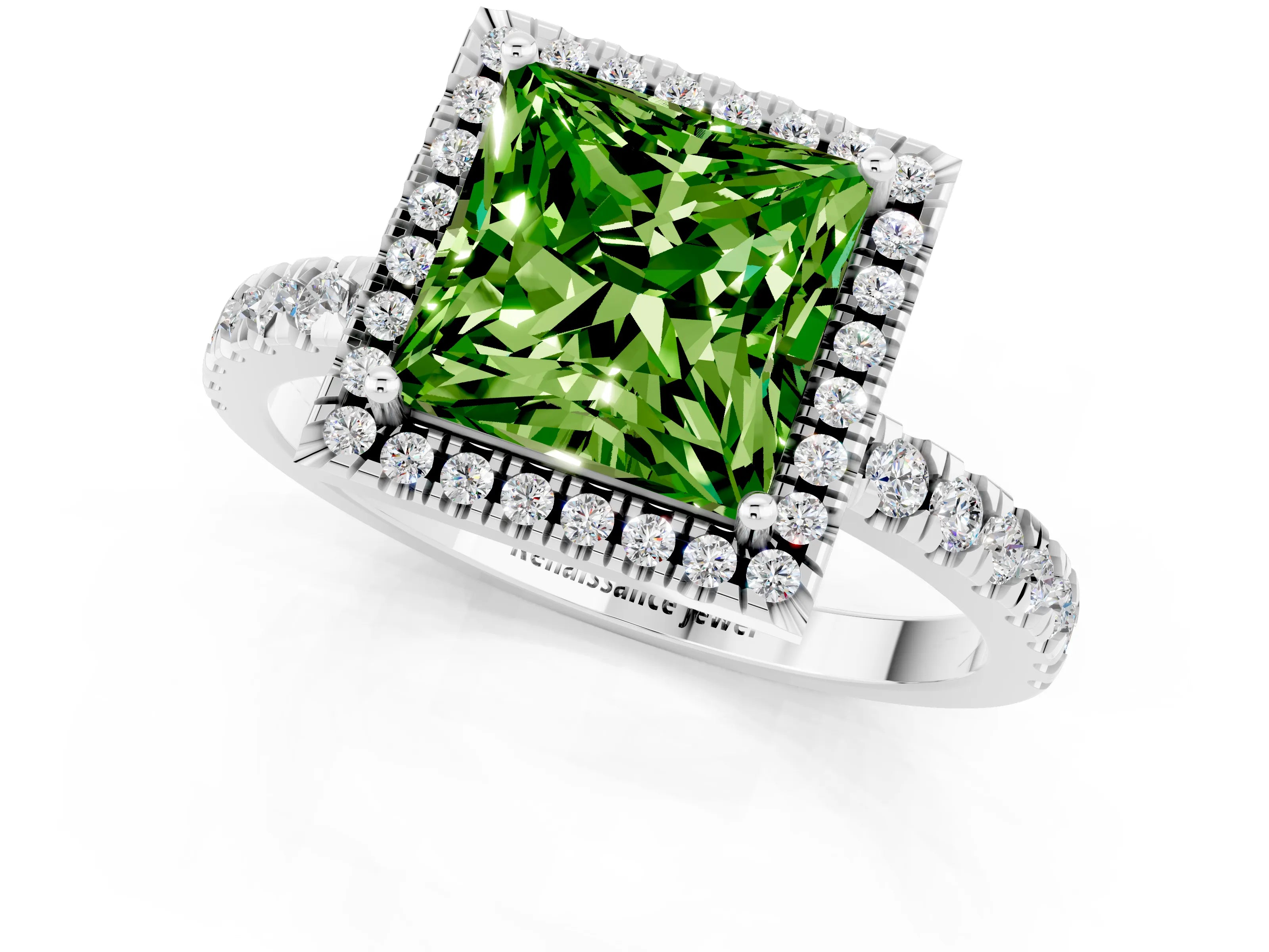 White gold Princess Cut Halo Diamond Pave Band with Prong Setting_1