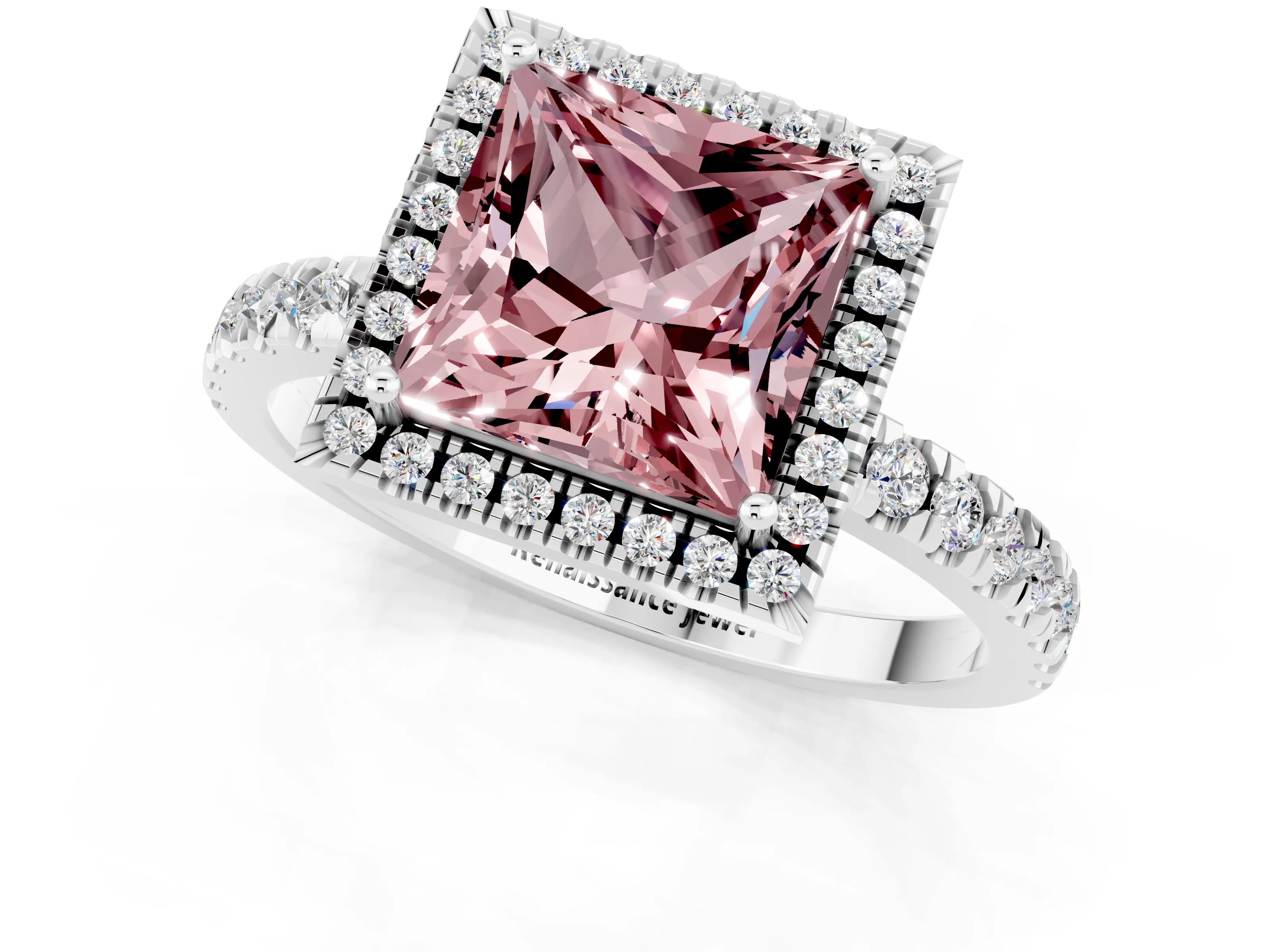 White gold Princess Cut Halo Diamond Pave Band with Prong Setting_1