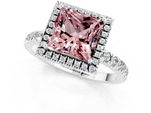 White gold Princess Cut Halo Diamond Pave Band with Prong Setting_1