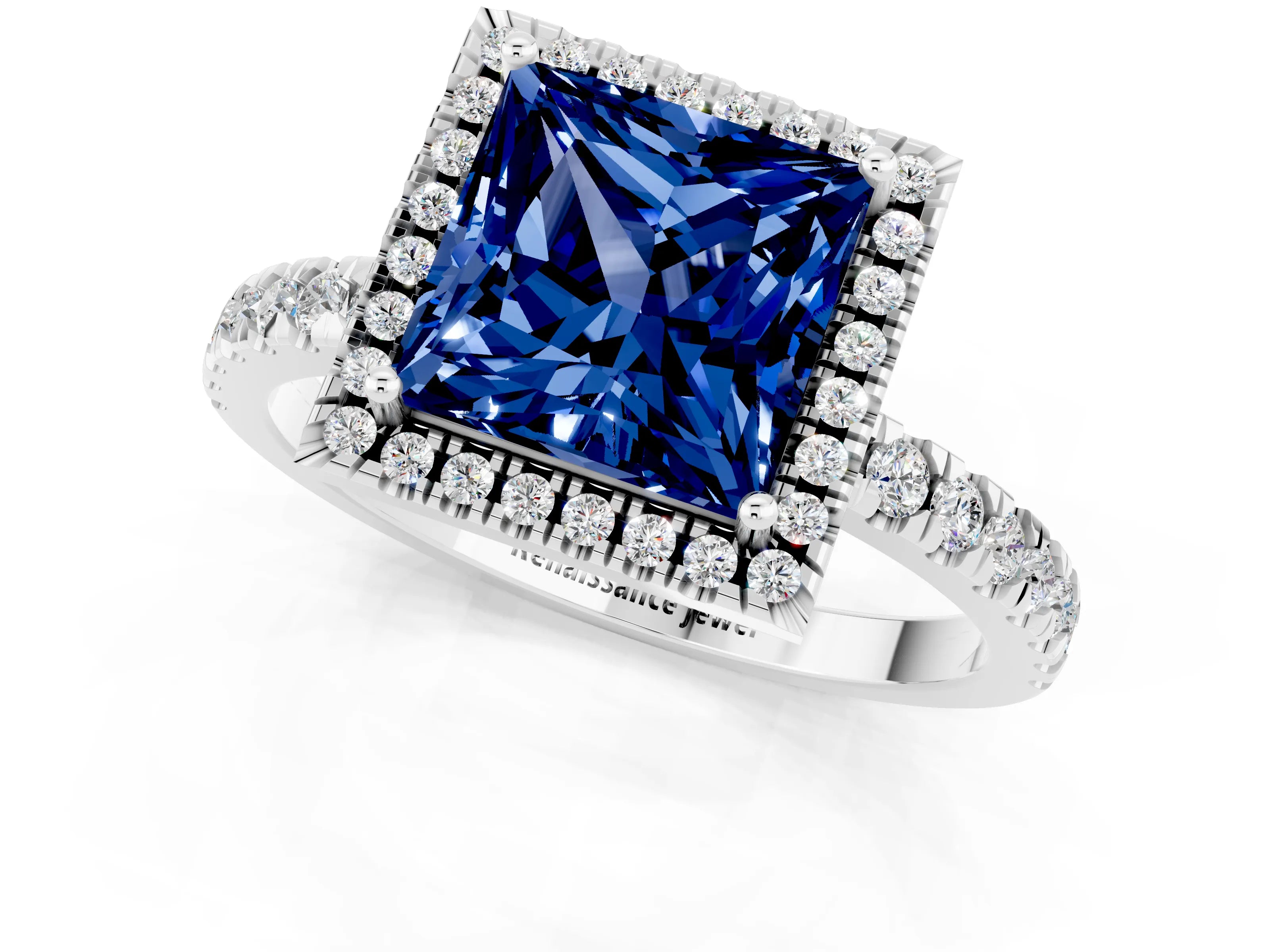White gold Princess Cut Halo Diamond Pave Band with Prong Setting_1