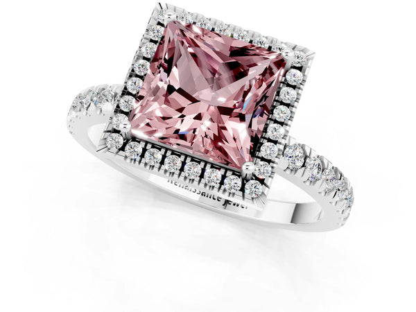 Silver Princess Cut Halo Diamond Pave Band with Prong Setting