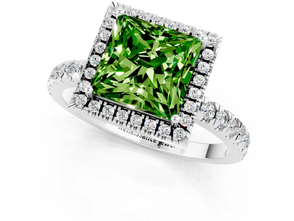 White gold Princess Cut Halo Diamond Pave Band with Prong Setting