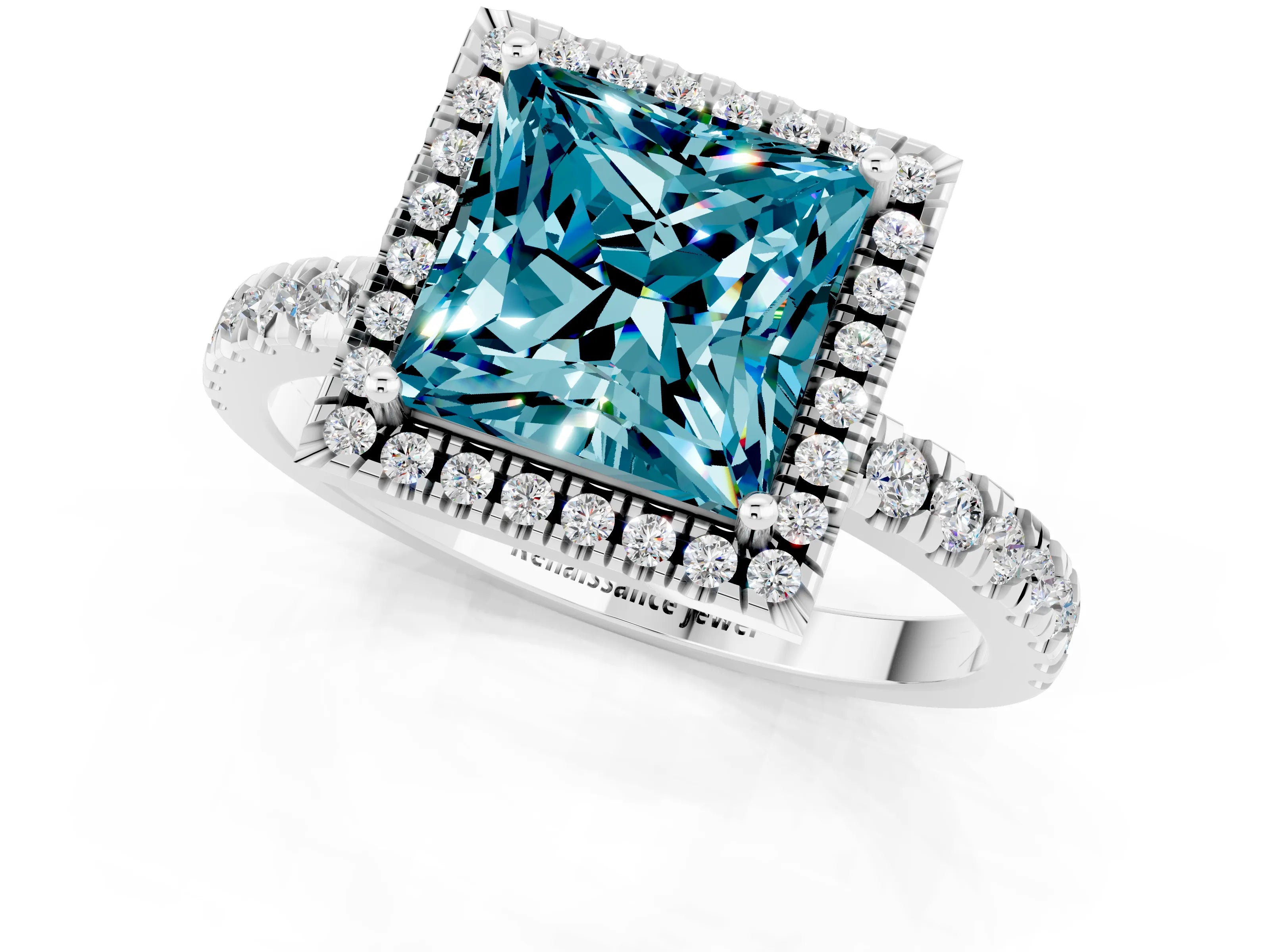 White gold Princess Cut Halo Diamond Pave Band with Prong Setting_1