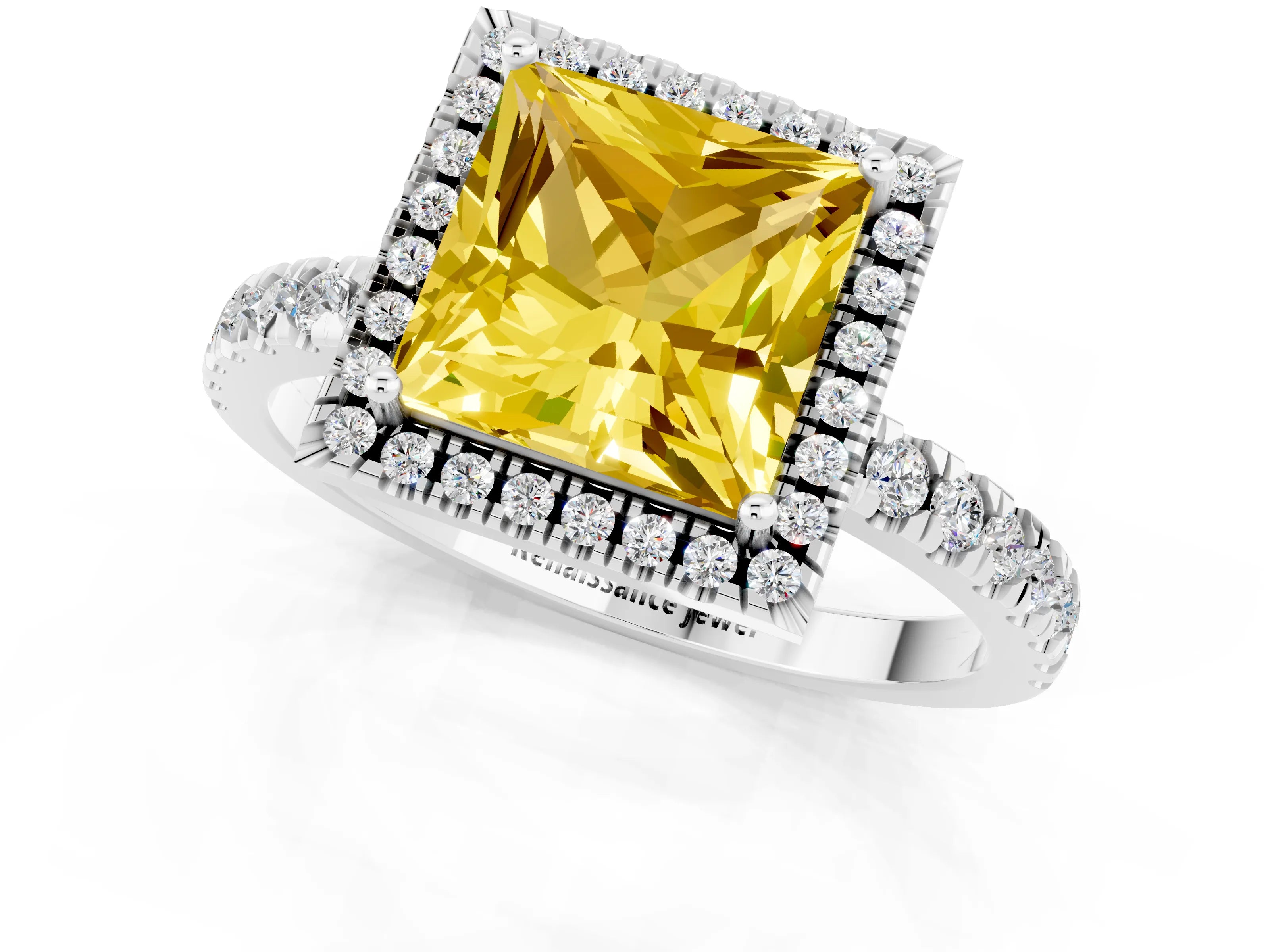 White gold Princess Cut Halo Diamond Pave Band with Prong Setting_1