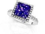 White gold Princess Cut Halo Diamond Pave Band with Prong Setting_1