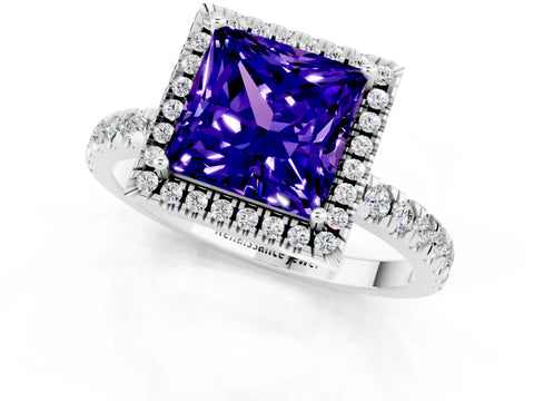 White gold Princess Cut Halo Diamond Pave Band with Prong Setting_1