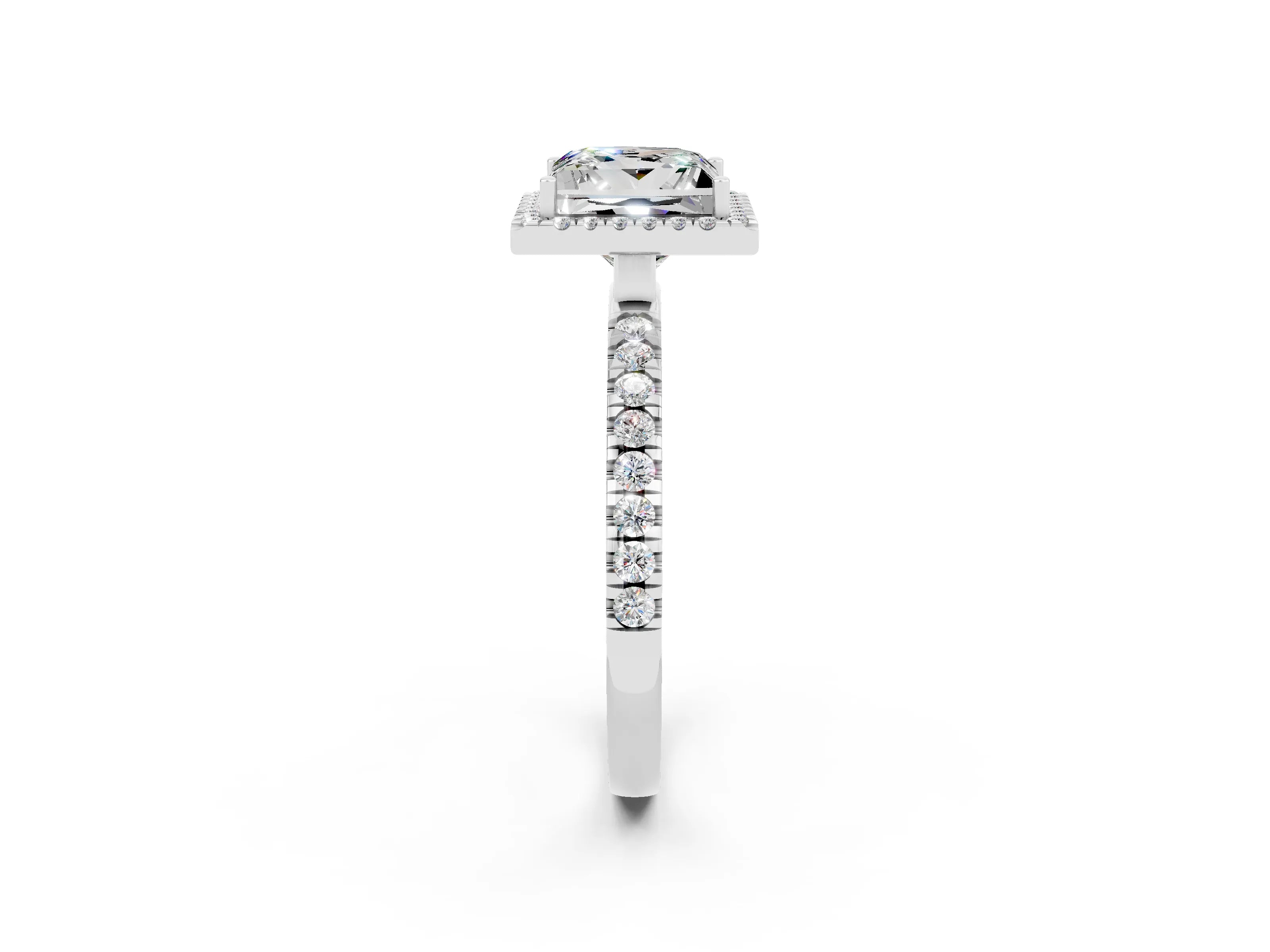 White gold Princess Cut Halo Diamond Pave Band with Prong Setting_2