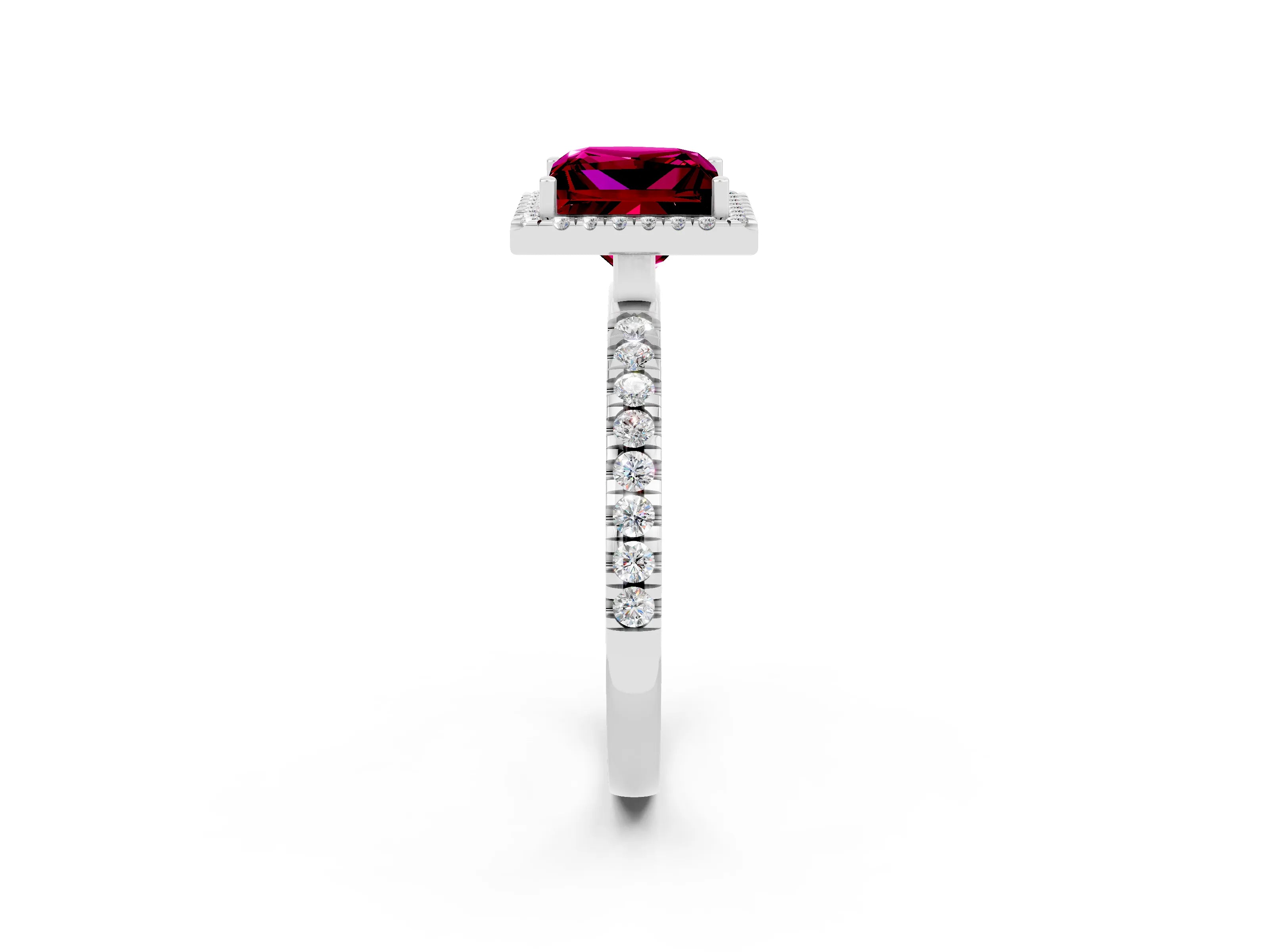 White gold Princess Cut Halo Diamond Pave Band with Prong Setting_2