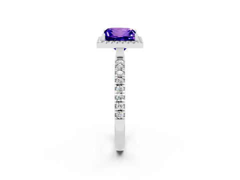 White gold Princess Cut Halo Diamond Pave Band with Prong Setting_2