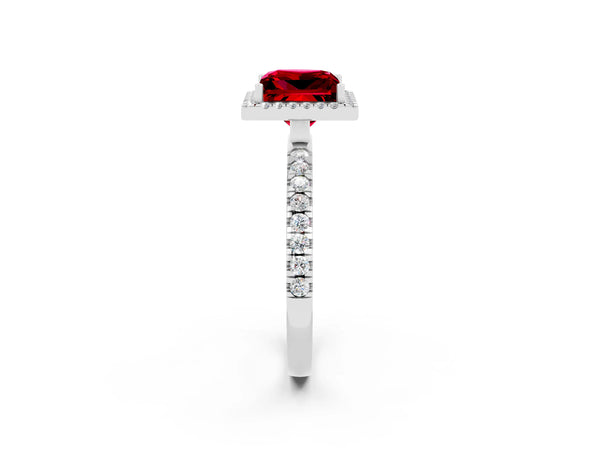 Silver Princess Cut Halo Diamond Pave Band with Prong Setting