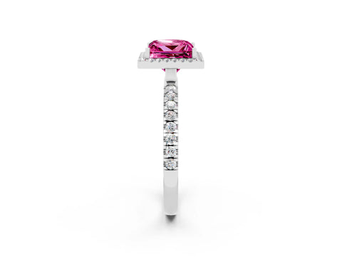 White gold Princess Cut Halo Diamond Pave Band with Prong Setting_2