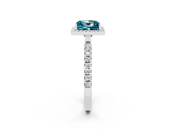 White gold Princess Cut Halo Diamond Pave Band with Prong Setting