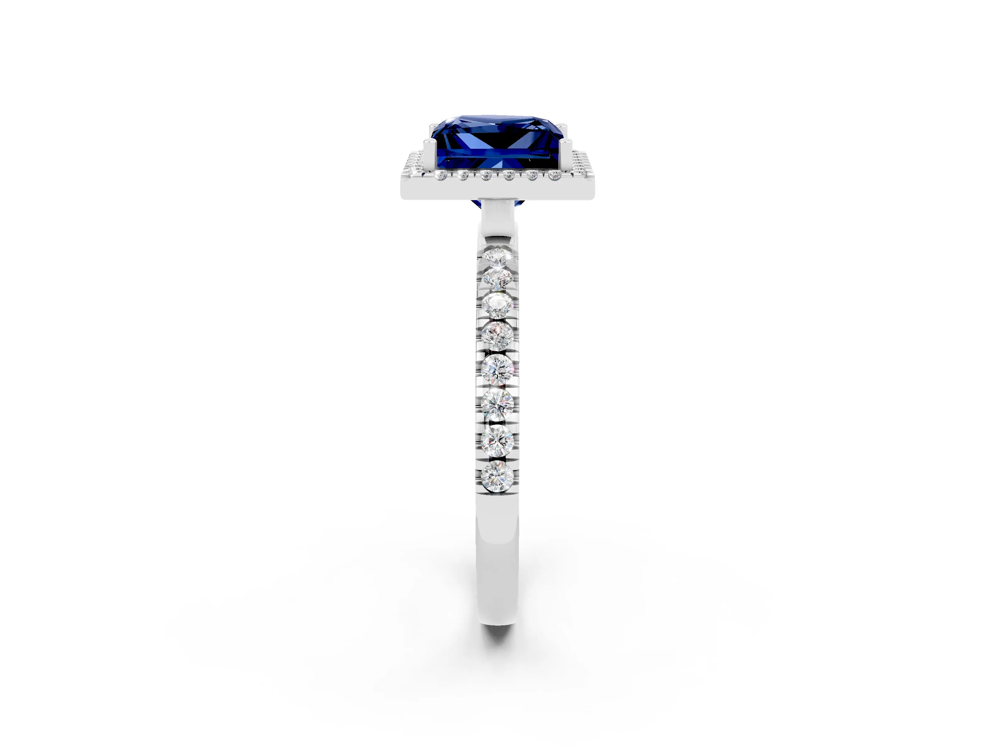 White gold Princess Cut Halo Diamond Pave Band with Prong Setting_2