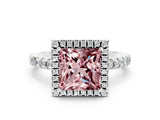 White gold Princess Cut Halo Diamond Pave Band with Prong Setting